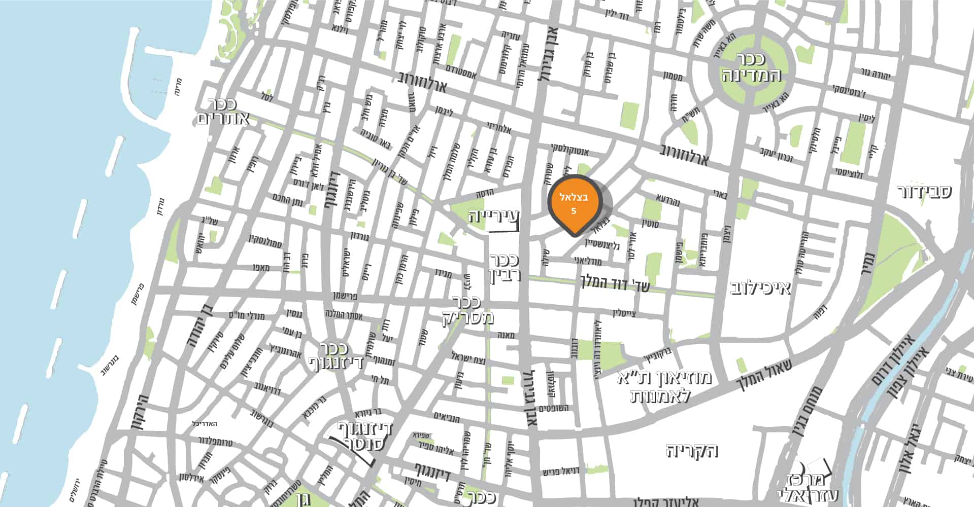 מפת תל אביב עם סימון של בצלאל 5